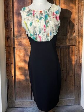 Ted Baker London Black Floral Pleated Pencil Sheath Dress Cocktail Party Size 2